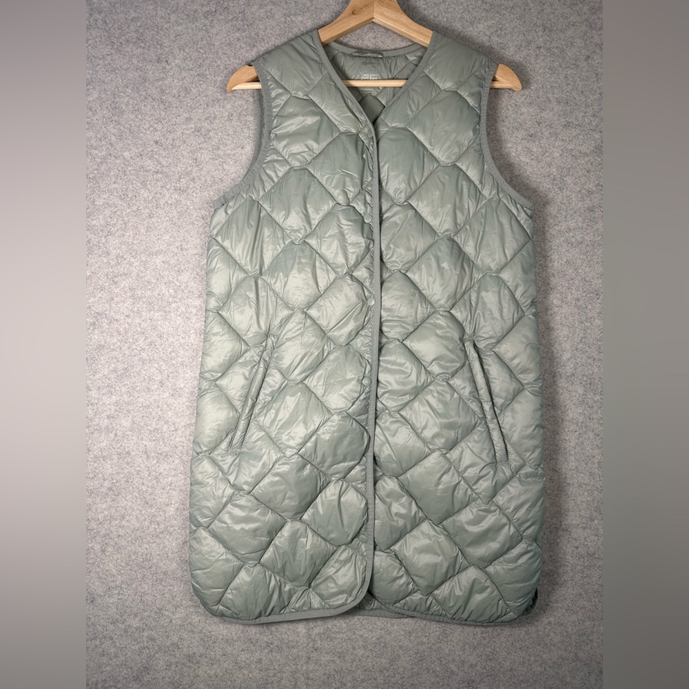 Dunnes Stores Down Like Ultra Light Thermal Sage Puffer Vest Packable Long xs